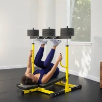SPORTNOW Vertical Leg Press Machine with Adjustable Leg, Back and Head Positions, 1" Standard Plate Compatible, Yellow(m-9)