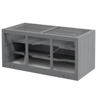 PawHut Jaula para hámster jaula para jerbos 2 niveles techo abatible ventanas caseta 2 escaleras, 115 x 57 x 55 cm, gris(m-7)