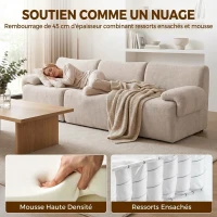 HOMCOM Canapé 3 Places Modulable 277 cm, Canapé Salon Compressé en Chenille Moderne, Assise Profonde, Accoudoirs Larges, Beige(m-5)