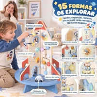 AIYAPLAY Cubo de Actividades de Madera Tema Cohete Juguete Montessori con Engranajes Laberinto de Cuentas Reloj Giratorio(m-5)