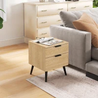 HOMCOM Set de 2 noptiere stil nordic cu sertar și bază înălțată, din lemn, 40x40x50 cm, culoare stejar(m-8)