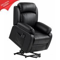 HOMCOM Poltrona Reclinabile Elettrica con Alzapersona, Massaggio a 8 Punti, Riscaldamentoe e Poggiatesta Regolabile a 3 livelli, in PU, con USB, Nero(m-1)