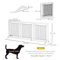 PawHut Foldable Pet Gate, with Three Panels & Two Support Feet - White(m-3)