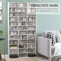 HOMCOM Bibliotecă pentru CD-uri din lemn cu 3 coloane și 12 rafturi reglabile, 102x23,5x195 cm, alb(m-4)