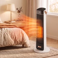 HOMCOM Portable Space Heater with Realistic Flame Effect, 2000W Ceramic Heater with Eco Mode, Adjustable Thermostat, Remote(m-8)