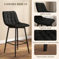 HOMCOM Set 2 Scaune de Bucătărie Stil Nordic din Material Textil cu Efect de Catifea și Metal, 45x47x84 cm, Negru(m-5)
