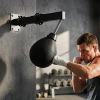 SPORTNOW Wall Mount Speed Bag, Height Adjustable Boxing Speed Bag with Manual Air Pump and Wrenches, Home Gym Workout Equipment(m-2)