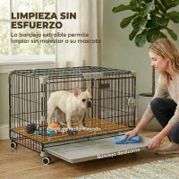 PawHut Jaula para Perros Plegable con Ruedas y Bandeja Extraíble Puerta Deslizante Techo Abatible 60,5x45,5x54,5 cm Negro(m-7)