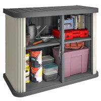 Outsunny Außen-Aufbewahrungsbox 480 L, 2 Ebenen mit Schiebetüren, UV-beständig, 120,5x59,5x92cm, Grau(m-8)