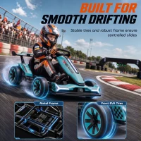 AIYAPLAY 24V Electric Go Kart for Kids 6-12 Years with Drift Mode, Adjustable Seat, 3 Speed, Slow Start, Light Blue(m-5)