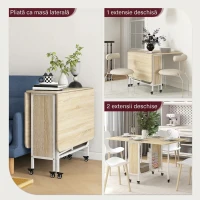 HOMCOM Masă de Dining Pliabilă pentru 6 Persoane, cu Raft, din Lemn și Metal, 130x80x74 cm, Alb și Culoare Lemn(m-4)