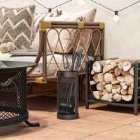 Outsunny Set Accesorii Șemineu 5 Piese Metal cu Coș Mătură Lopată Clești Negru(m-7)