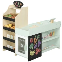 AIYAPLAY Marchande Enfants en Bois, Caisse Enregistreuse, Aliments Factices, Tableau Noir et 44 Accessoires, pour 3 à 6 Ans(m-17)