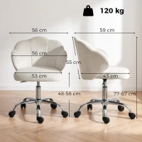 HOMCOM Silla de Oficina Forma de Pétalo con Ruedas de Terciopelo Función Basculante Asiento Ancho Altura Ajustable Crema(m-3)