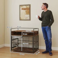 PawHut Dog Crate Furniture, Dog Cage with Rotatable Feeding Station and Storage Shelves, End Side Table Indoor Pet Kenne(m-3)