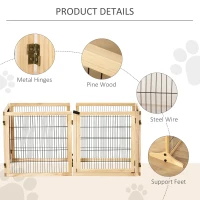PawHut Wooden Pet Gate, Freestanding Dog Security Barrier with Two Support Feet - Natural Tone(m-7)