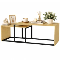 HOMCOM Zestaw 2 stolików kawowych, stolik do kawy, stolik pomocniczy, MDF, metal, 90 x 48 x 42 cm/59 x 42 x 36 cm, drewno naturalne + czarny(m-11)