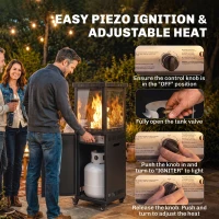 Outsunny Gas Patio Heater, 13 kW Portable Propane Outdoor Heater with Stepless Heat Control, Tip-over Protection, 4 Wheels, Black(m-6)