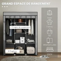 HOMCOM Armoire penderie multi-rangement - 8 étagères, 2 barres - non tissé gris clair(m-4)