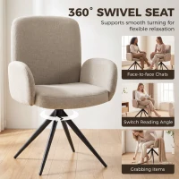HOMCOM Swivel Accent Chair, Upholstered Linen-Look Armchair with Curved Backrest, Wrapped Armrests for Living Room, Light Brown(m-4)