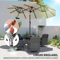 Outsunny Umbrelă Dublă cu Lumini LED și Manivelă, din Poliester și Oțel, 2.92x1.5x2.2 m, Bej(m-5)