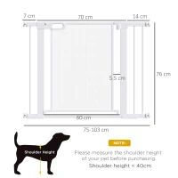 PawHut Pet Safety Gate, for Doorways, Staircases, Hallways, with Extensions Kit, 75-103cm - White(m-3)