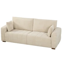 HOMCOM Sofá 3 lugares com apoios de braço ao nível do chão sofá estofado para sala pernas em madeira Creme(m-1)