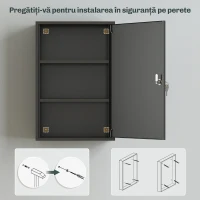 kleankin Dulap pentru Medicamente cu 3 Niveluri din Metal, cu 2 Chei și Montare pe Perete, 40x18x60 cm, Negru(m-6)