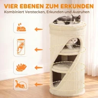 PawHut Krabton voor katten 75 cm hoog, Ø35 cm, 4-laags met 3 kattenholen, afneembaar wasbaar pluche bed en sisal kraboppervlak(m-4)