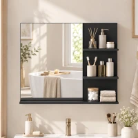Kleankin Espejo de Baño con 3 Estantes Portaobjetos para Maquillaje, Negro(m-2)
