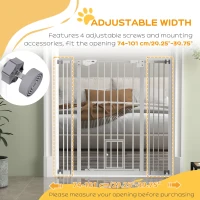 PawHut Extra Tall Pet Gate, Indoor Dog Safety Gate, with Cat Flap, Auto Close, 74-101cm Wide - White(m-6)