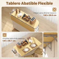 HOMCOM Isla de Cocina con 5 Ruedas Encimera Extensible 3 Estantes Giratorios 360° 2 Cajones 3 Puertas Toallero Blanco(m-5)