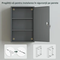 kleankin Dulap pentru medicamente cu 3 niveluri din metal, cu 2 chei și montare pe perete, 40 x 18 x 60 cm, gri(m-6)