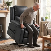 HOMCOM Riser Recliner Chair with Massage and Heat, PU Leather Power Electric Lift Armchair for Elderly, Charcoal Grey(m-14)