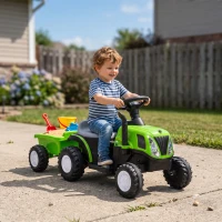 AIYAPLAY Trator Elétrico para Crianças 6V com Reboque Amovível, Luzes, Música, Buzina e Pedal, 2,5 km/h, Verde, 1-3 Anos(m-29)