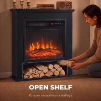 HOMCOM Electric Fireplace Suite with Shelf, 25" 1800W Electric Fire and Surround with LED Flame, 5 Brightness, Remote, Black(m-5)