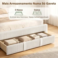 HOMCOM Cama Estofada 140x200 cm com Cabeceira Acolchoada, Gaveta de Arrumação e Ripas de Madeira, Bege(m-7)