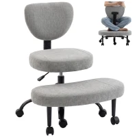 HOMCOM Scaun de birou ergonomic pentru picioare încrucișate rotativ 360° roți PU înălțime reglabilă pentru TDAH meditație gri(m-7)