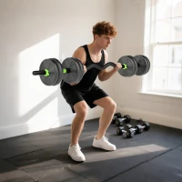 SPORTNOW 15 kg 3-in-1 Adjustable Dumbbell & Barbell Set with EZ Bar, Connecting Rod and Non-Slip Grip for Home Gym, Green(m-9)