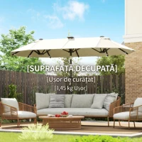 Outsunny Umbrelă Dublă cu Lumini LED și Manivelă, din Poliester și Oțel, 2.92x1.5x2.2 m, Bej(m-8)