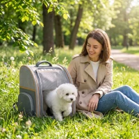 PawHut Rucsac pentru câini pliabil, rucsac pentru pisici cu ferestre din plasă, buzunare laterale, podea detașabilă până la 5 kg, gri(m-2)