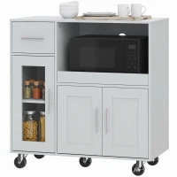 HOMCOM Armário de Cozinha com Rodízios, Móvel de Cozinha com Prateleiras, Gavetas, Prateleira Ajustável, Abertura para Cabos, Cinza(m-7)