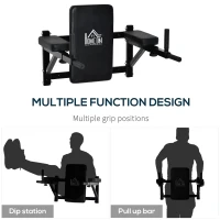 HOMCOM Wall Mounted Dip Station Knee Leg Raise Chin Up Pull Up Rack Home Gym Fitness Exercise Workout Bars New(m-4)