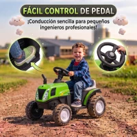AIYAPLAY Tractor Eléctrico para Niños con Remolque Desmontable 6V Luces Música Claxon Pedal para Niños 1-3 Años 2,5 km/h Verde(m-7)