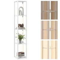 HOMCOM Lampă de podea LED cu rafturi, lampă modernă reglabilă cu 3 trepte de luminozitate și comutator pe picior, Alb(m-7)