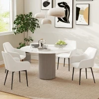 HOMCOM Set 2 Scaune de Dining Nordice Tapițate cu Brațe Curbate din Material Catifelat, 54x57x80 cm, Crem(m-10)
