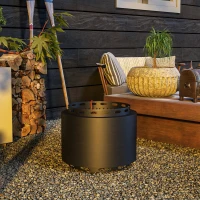 Outsunny Smokeless Fire Pit, 48.5cm Portable Wood Burning Firepit with Poker for Garden Camping Bonfire Party, Metal, Black(m-7)