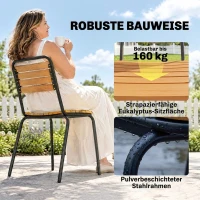 Outsunny Gartenstuhl 2er Set wetterfest Gartenstühle aus Stahl und Holz Stapelstuhl mit Rückenlehne bis 160kg belastbar Naturholz(m-5)