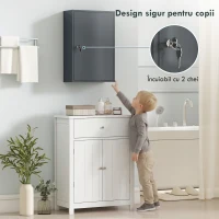 kleankin Dulap pentru medicamente cu 3 niveluri din metal, cu 2 chei și montare pe perete, 40 x 18 x 60 cm, gri(m-4)