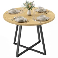 HOMCOM Masă rotundă pentru 4 persoane Masă rotundă de bucătărie Cadru din oțel 100 cm Lemn natural Negru(m-8)